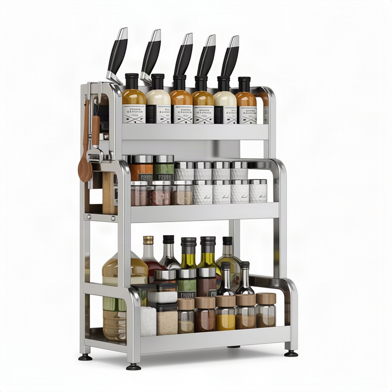 Stainless steel kitchen shelf, multi-tiered, for work surface