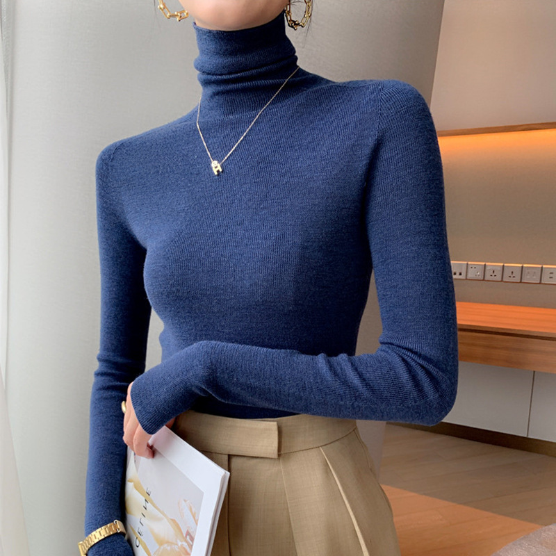 Women's knitted sweater with stand-up collar, warm and versatile