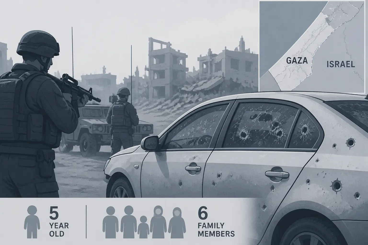 Editorial image for Israel admits soldiers fired at car carrying five-year-old and six family members in Gaza