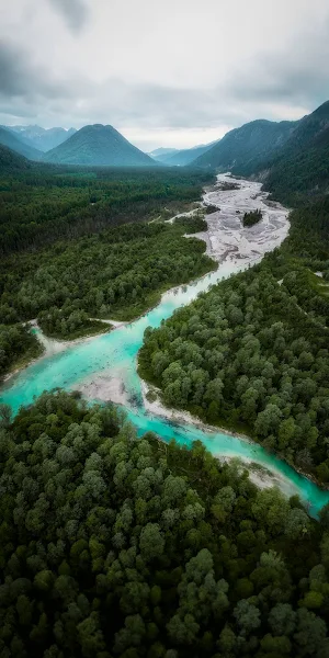 Aerial Landscape, Mountain River, Forest View, Turquoise Water Full HD iPhone Wallpaper Background