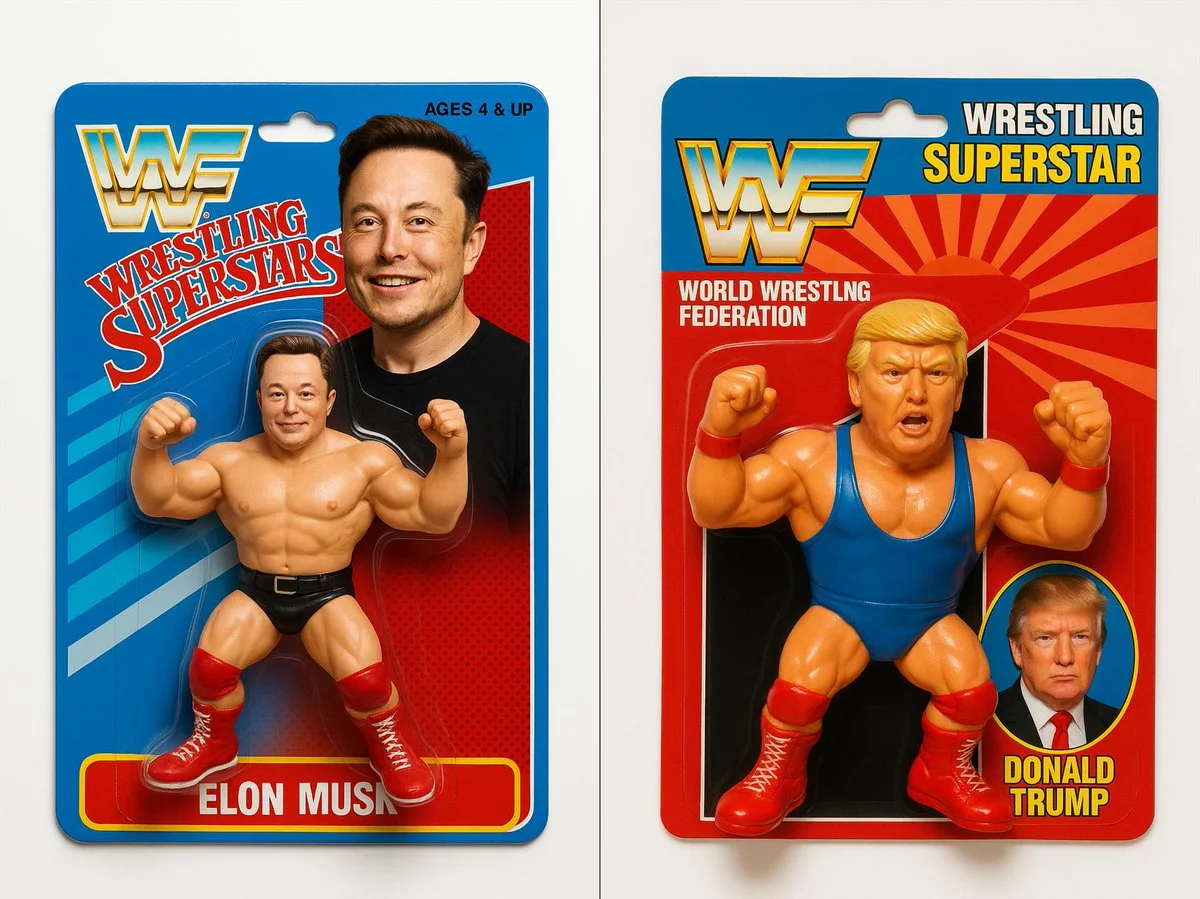 Fotografía del empaque de una figura de lucha libre WWF al estilo de los años 90
