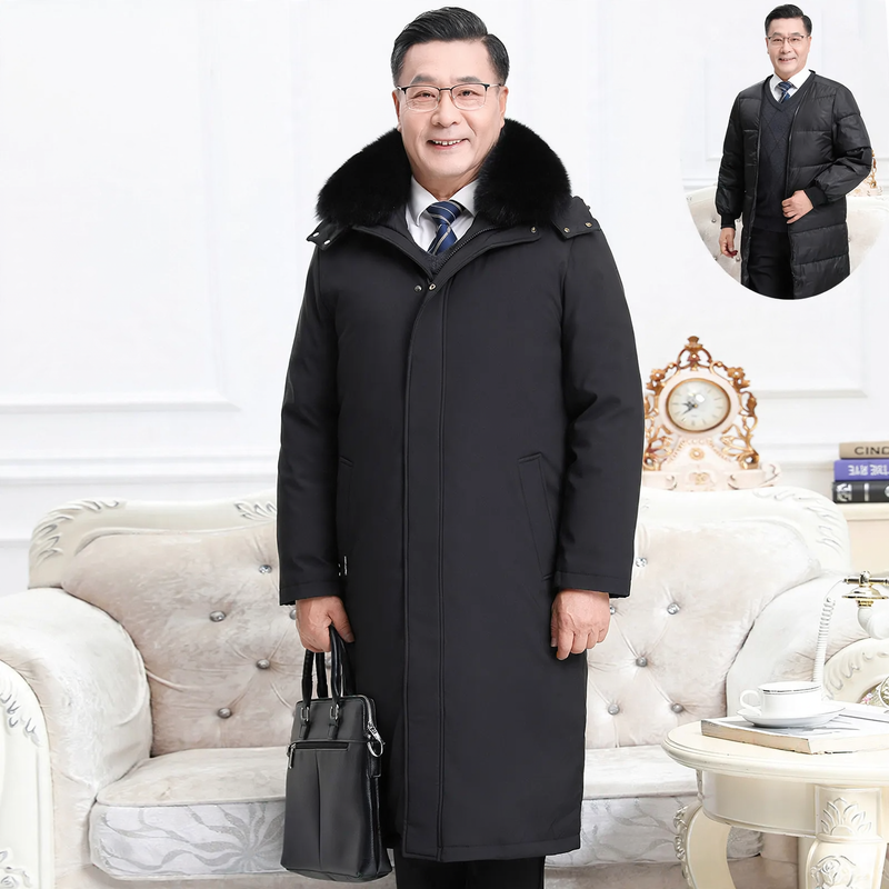 Men's down coat, long, with removable lining