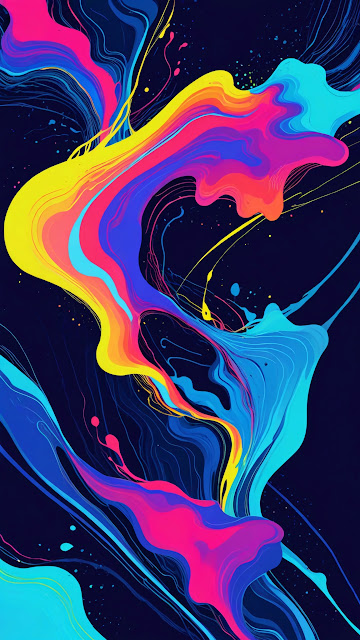 Vibrant liquid waves of neon color flow against dark cosmos - Free mobile Wallpaper