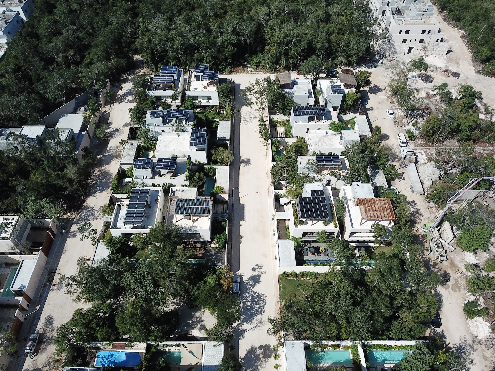 Aerial view of the Florafauna community surrounded by Tulum jungle