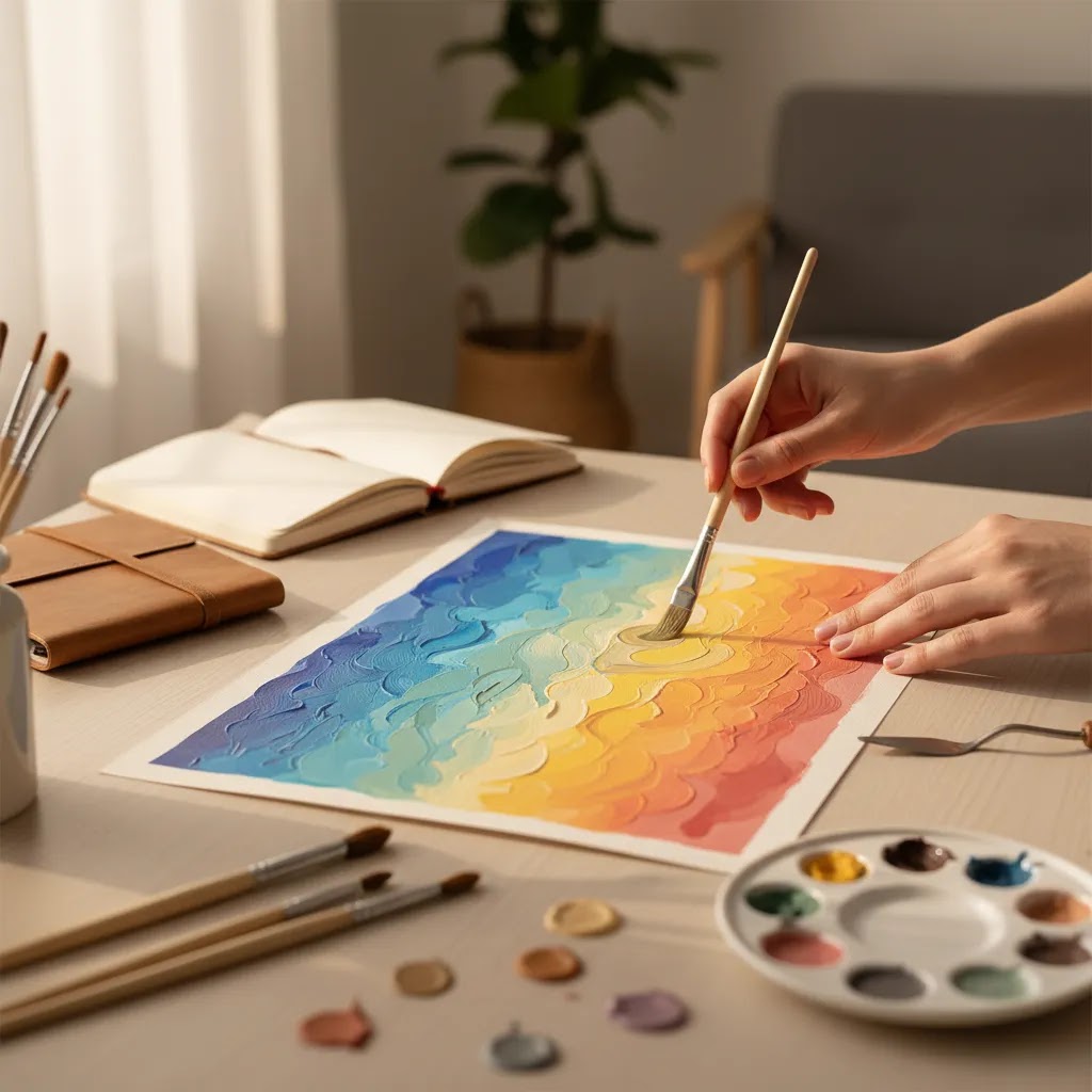 Benefits of art therapy for adults shown through hands painting calmly for anxiety and depression support