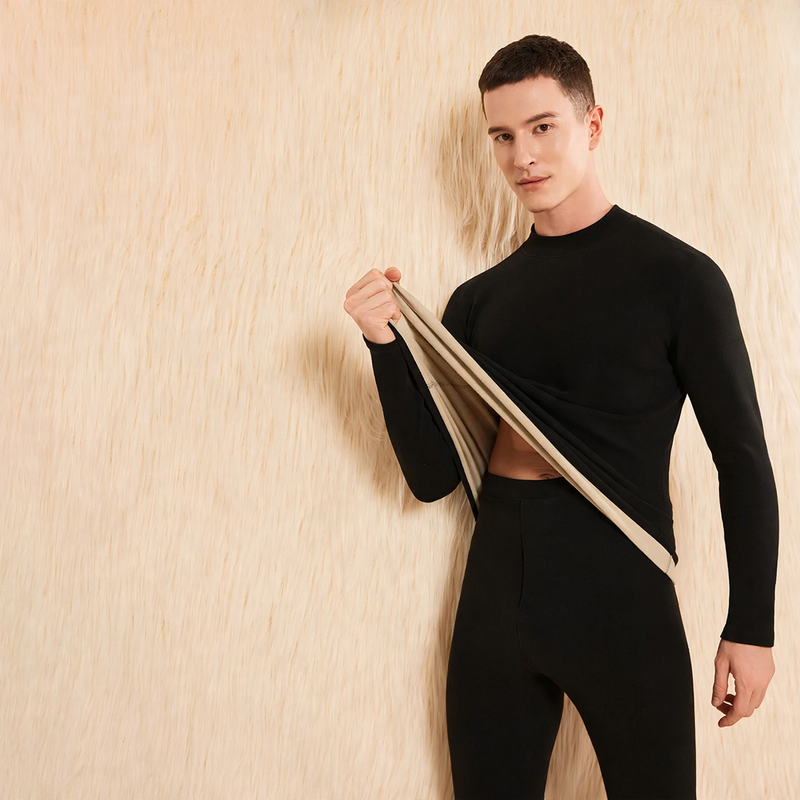 Thermal underwear set with cashmere and silk, standing collar