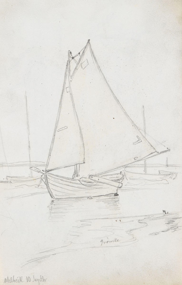 Seilbåt ved stranden Ahlbeck 1881