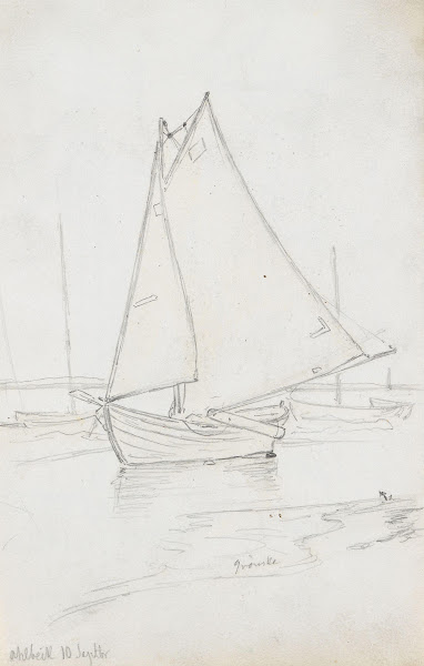 Seilbåt ved stranden Ahlbeck 1881