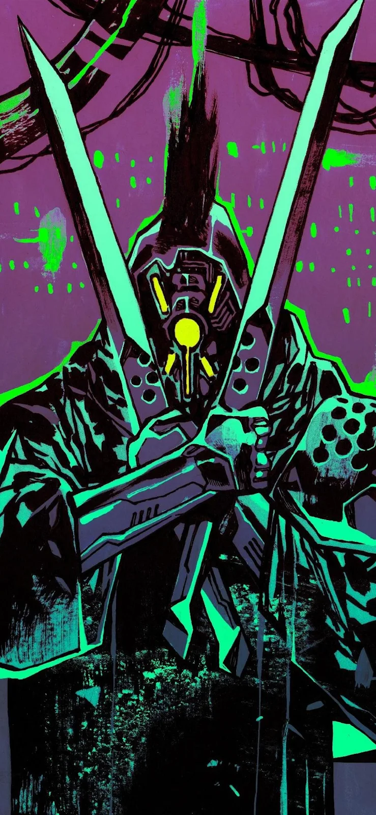 Zer0 From Borderlands With Swords - Cyberpunk Digital Art Full HD iPhone Wallpaper (1090x2360)