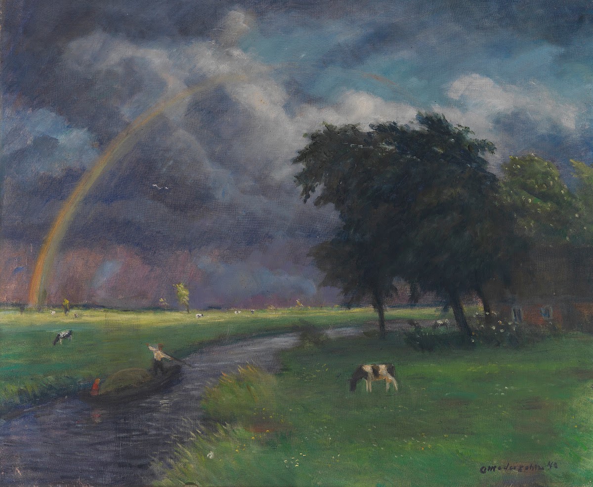 Wiesenlandschaft nach dem Regen tiefe Sonne 1940