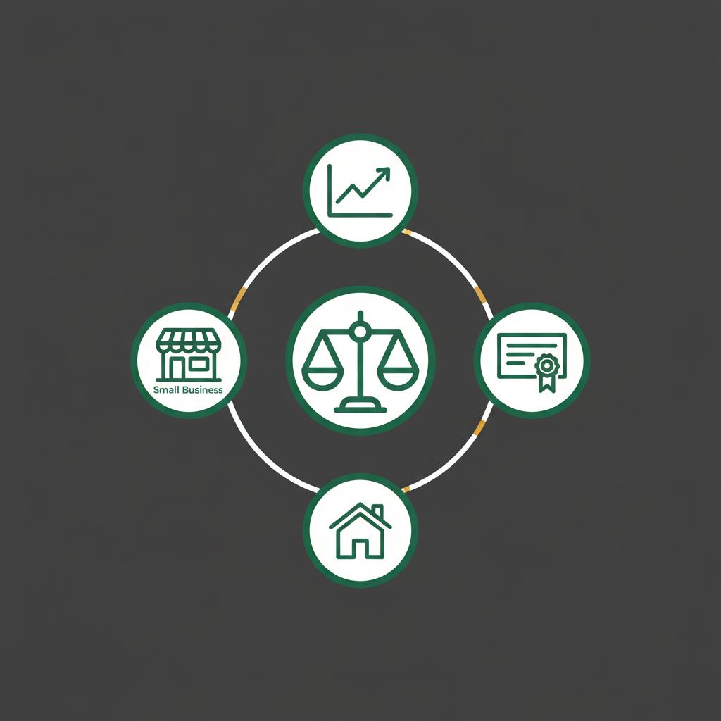 Flat 2D vector balanced portfolio illustration with icons for stocks bonds property and small business in Finance Police colors wealth building strategies