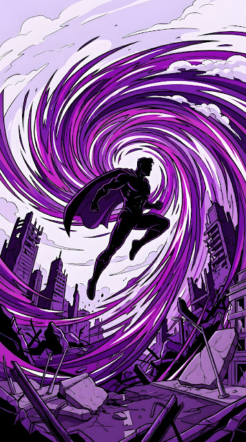 Silhouette Hero Leaping Through Purple Energy Vortex Illustration - Free mobile Wallpaper
