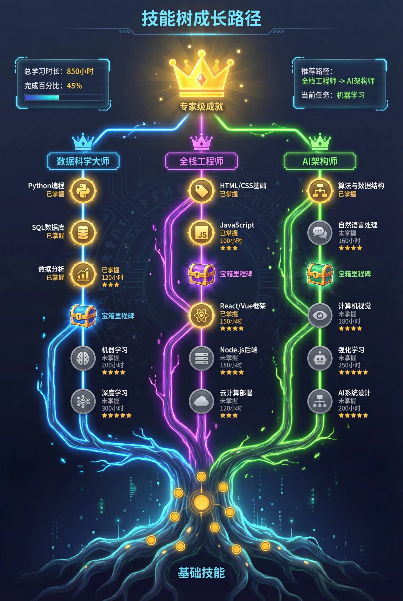Infografía del juego sobre la ruta de crecimiento del árbol de habilidades