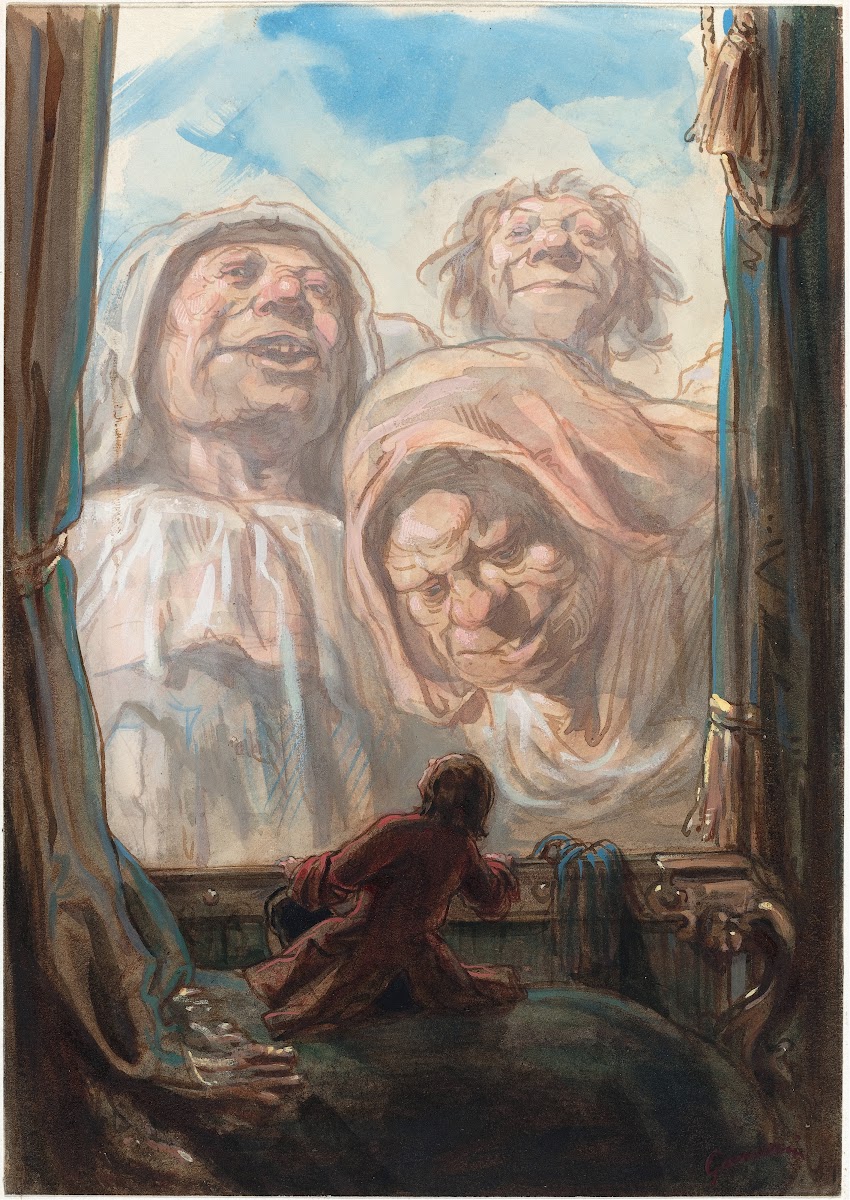Gulliver Awed by Three Giant Beggars in the Land of Brobdingnag 1862
