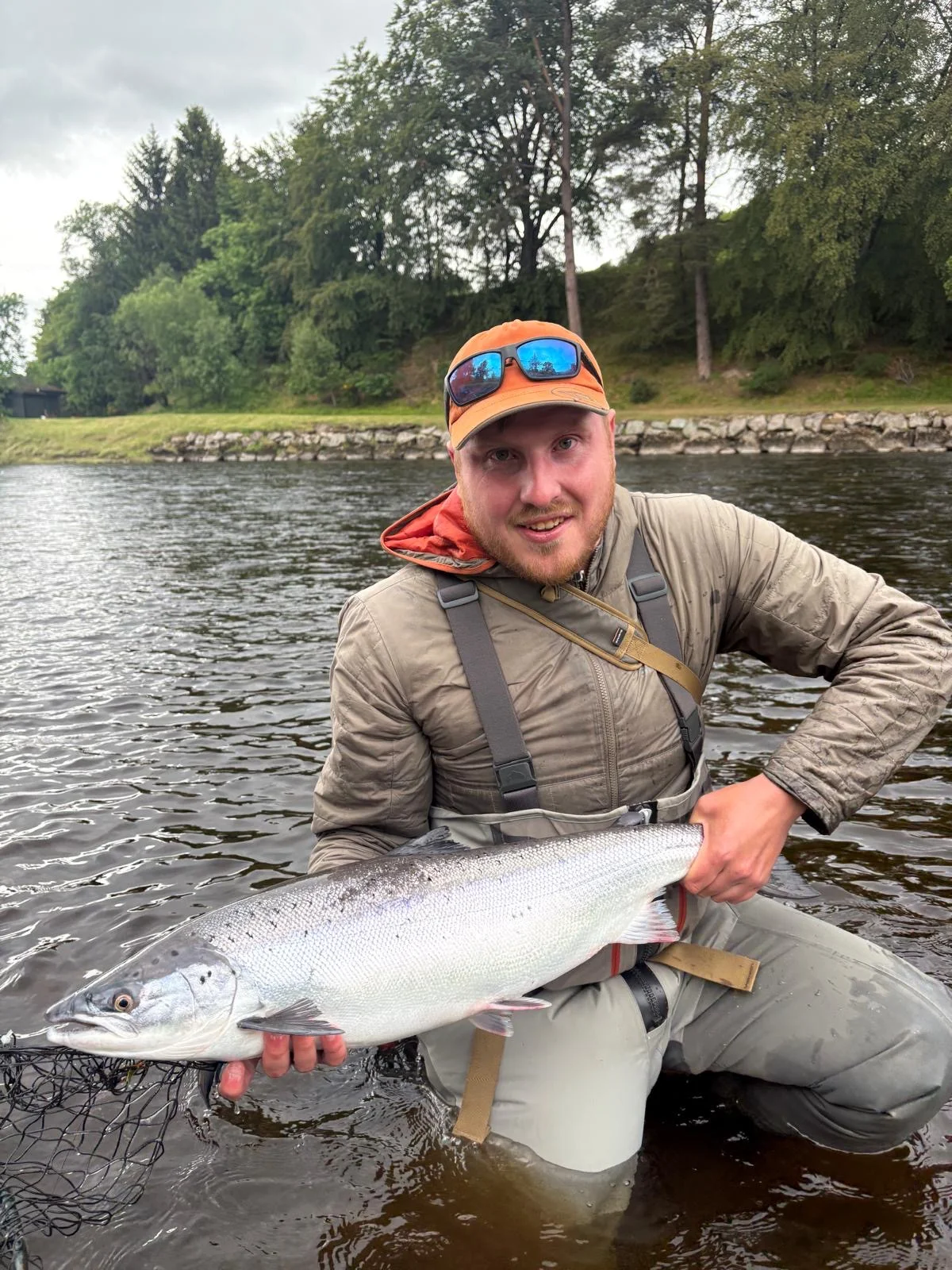 Angus Rutherford with a Salmon caught on the Craigellachie Beat, River Spey on a Roncade Fly