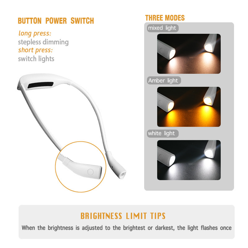 LED Neck Reading Lamp, 3 Color Temperatures, Dimmer
