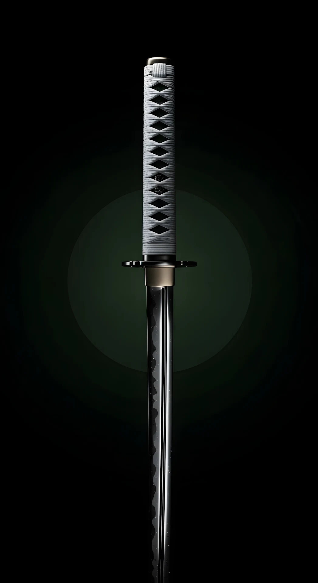 Minimalist Dark 3D Render of a Japanese Katana Sword with Textured Handle - Free 4K mobile Wallpaper