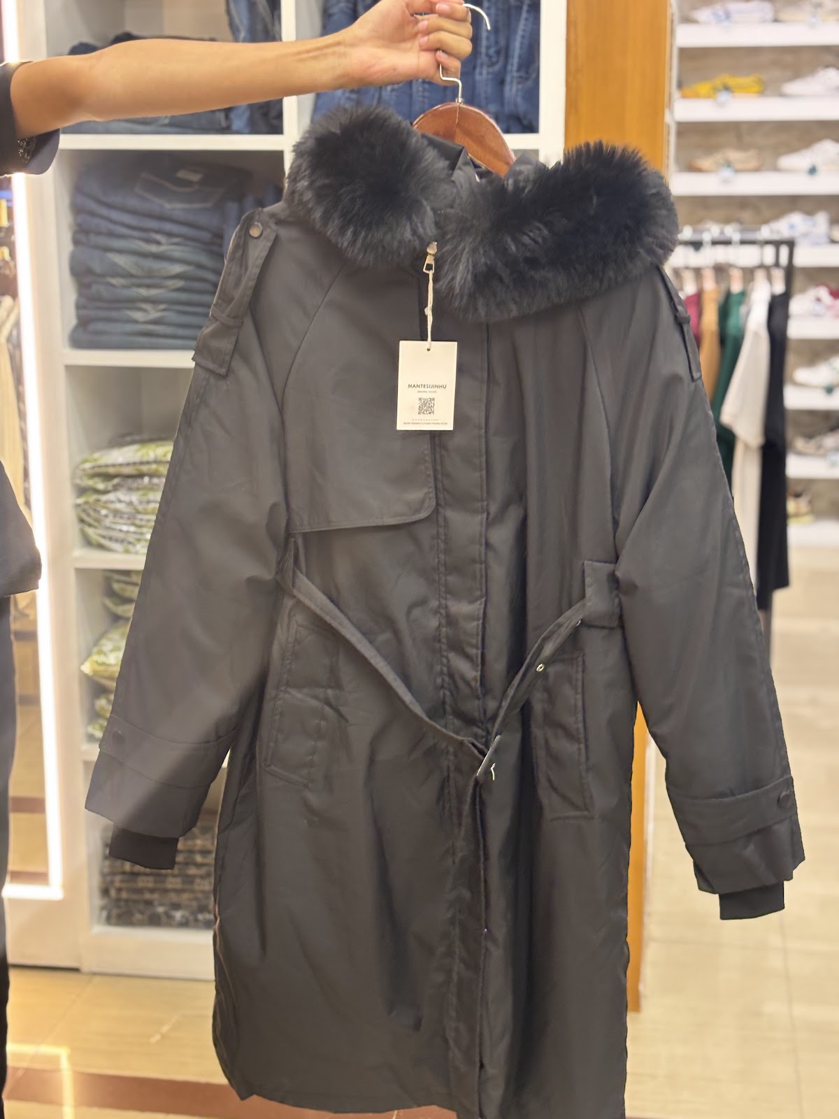 Imported Jacket - Ladies Belt Long Coat Black