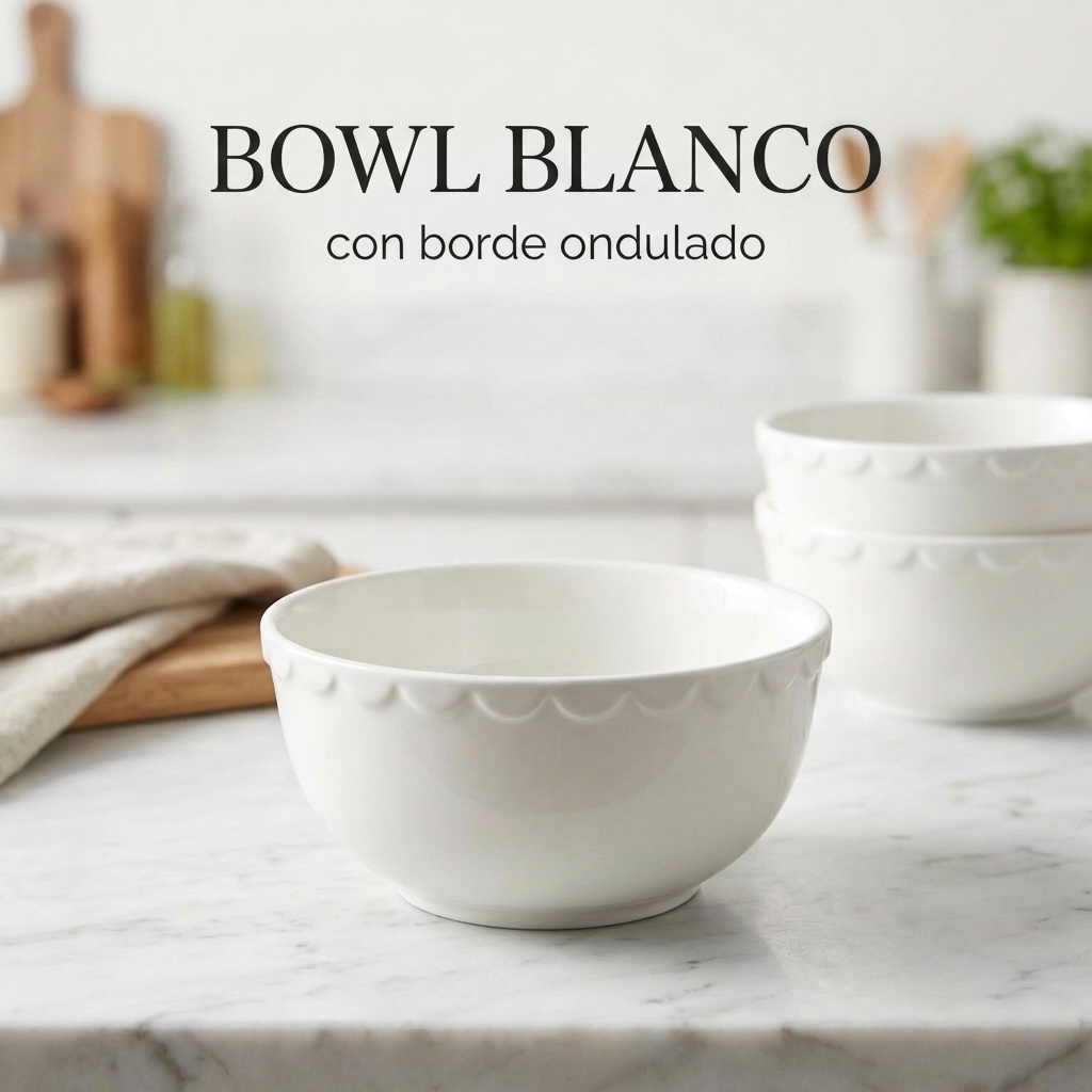 Bowl de cerámica blanco con borde ondulado