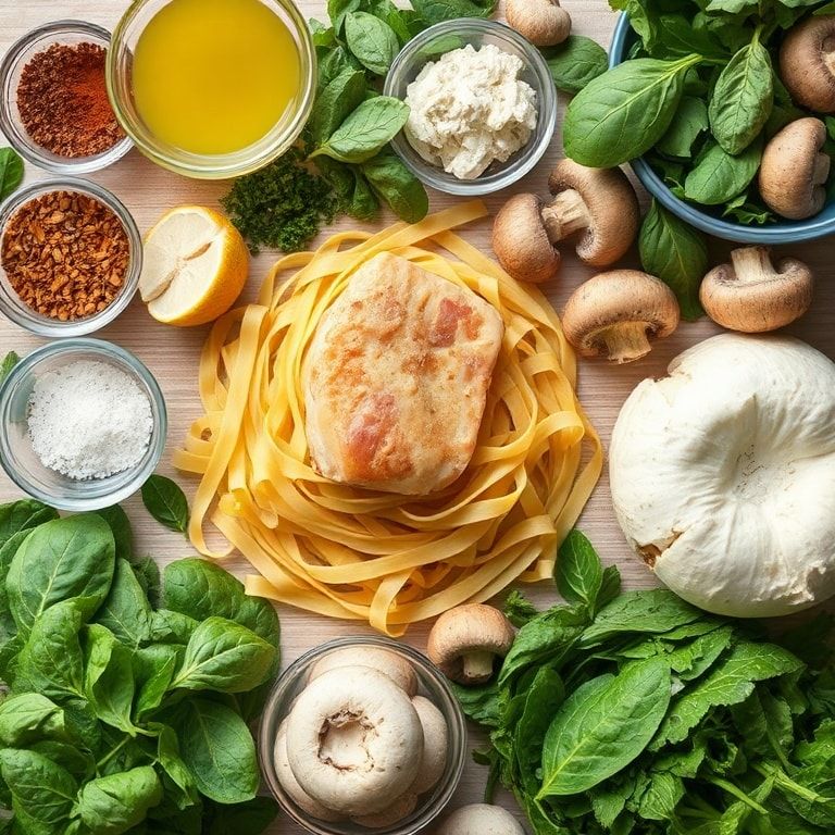 Ingredients for Easy Parmesan Spinach Mushroom Pasta Skillet Recipe: 30-Minute Comfort Food for Any Night