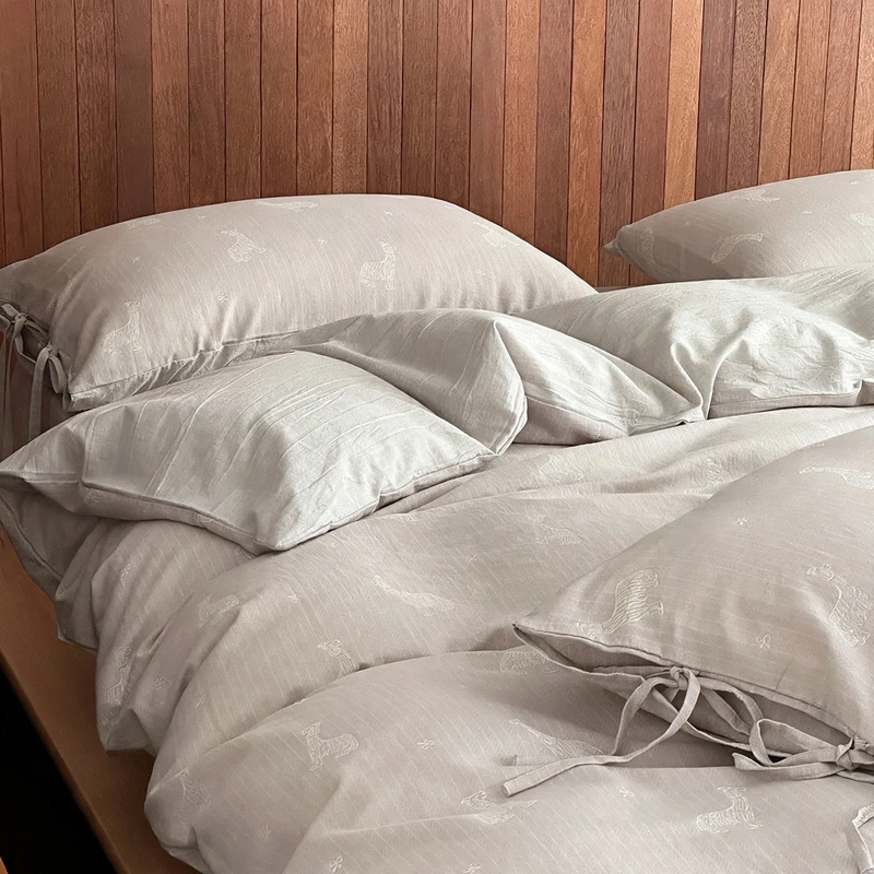 Cotton-Linen Bedding Set, Jacquard, with Ties