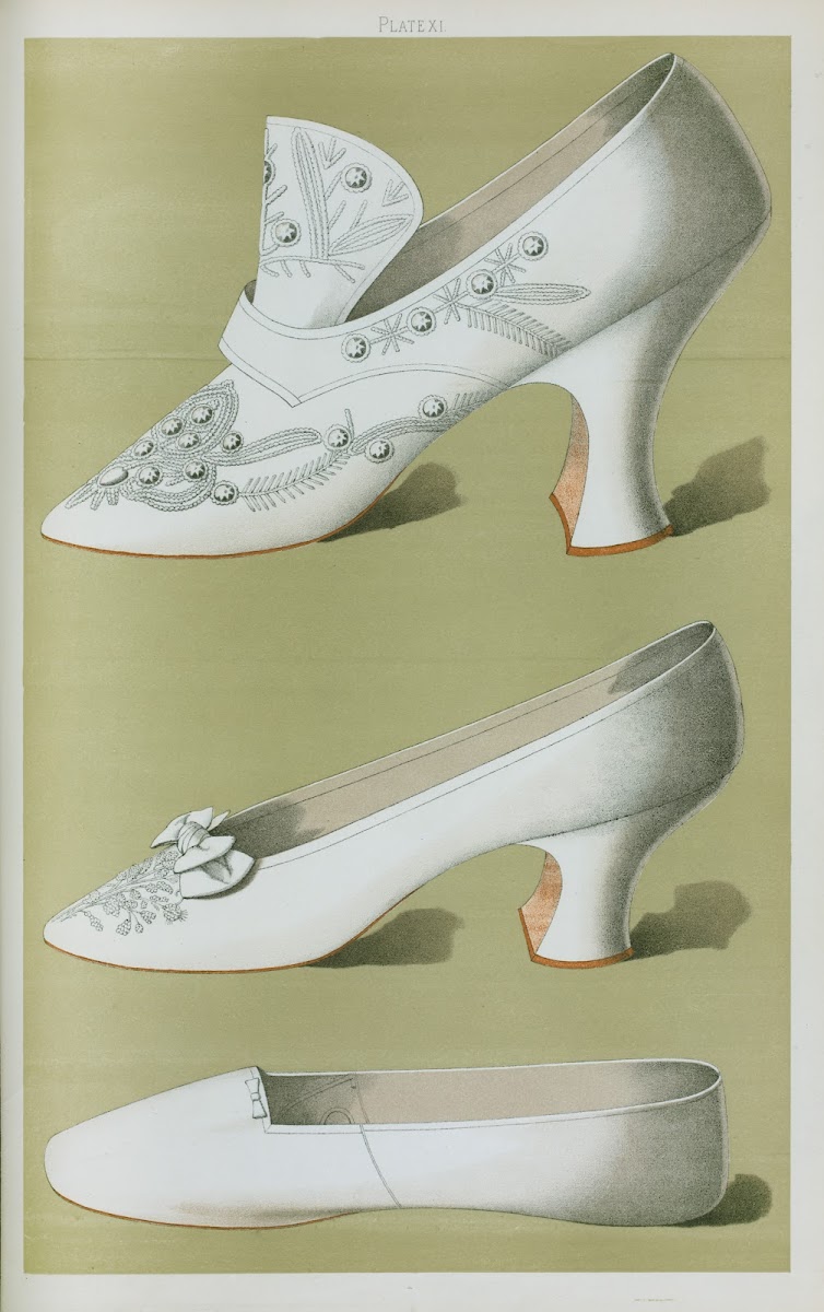 Shoe of Cromwellian shape embroidered with small crystal beads dainty white shoe