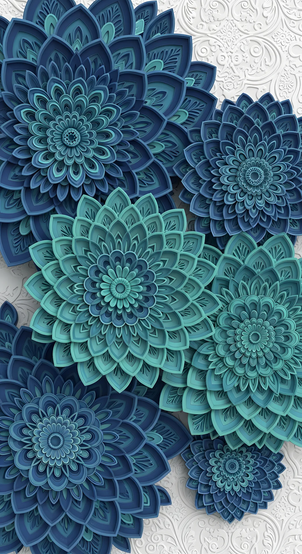 Intricate Layered Papercut Mandalas Blue Teal Floral Art - Free 4K mobile Wallpaper
