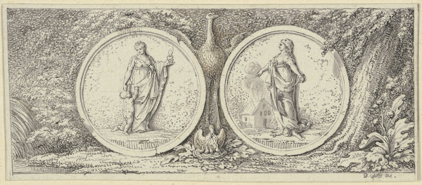 Vignette mit zwei Medaillons Güte und Bosheit ca 1775