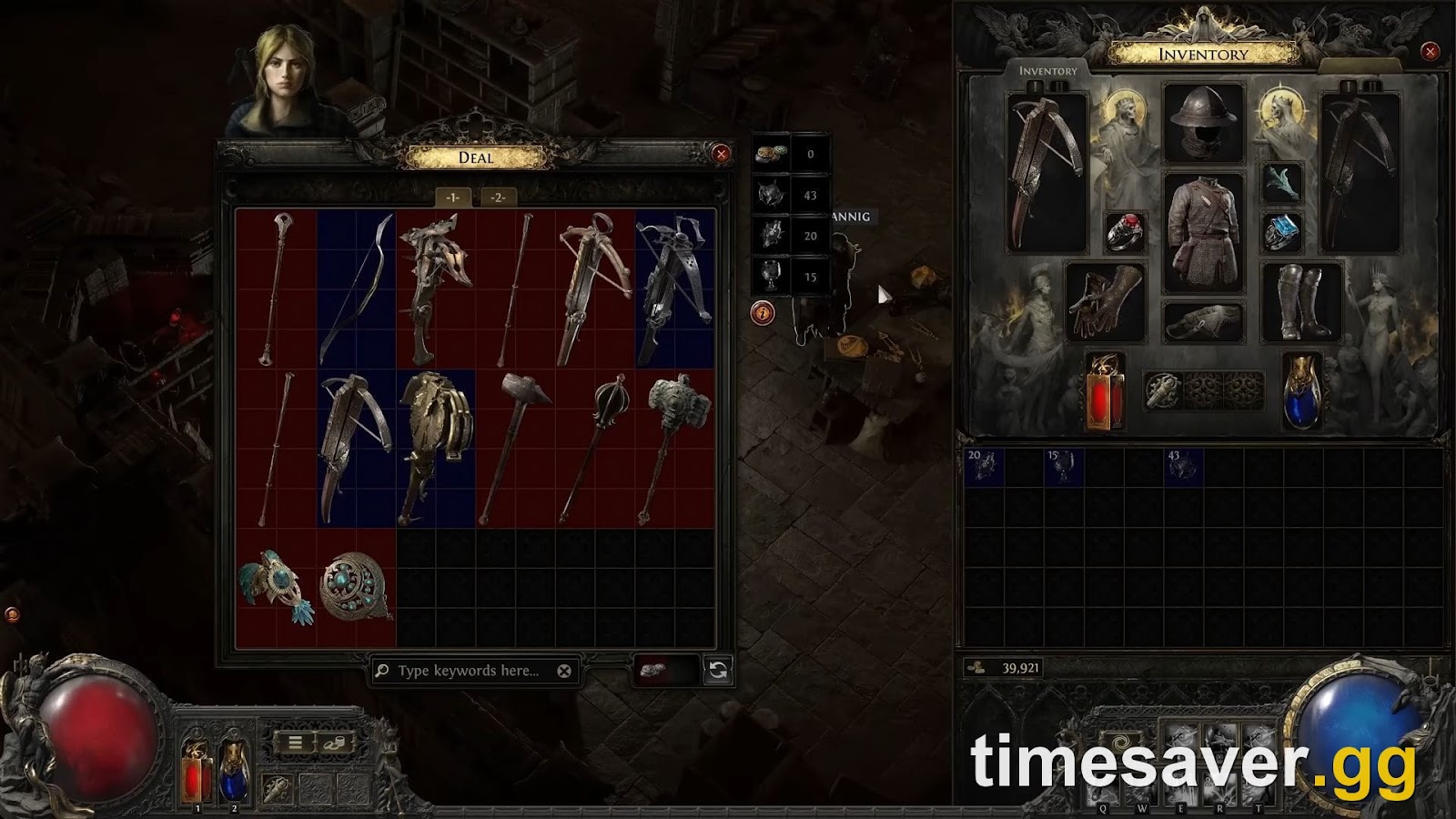 PoE2 Expedition vendor gamble screen — spending Broken Circle Artifacts with Gwennen for unidentified weapons, with artifact currency counts shown