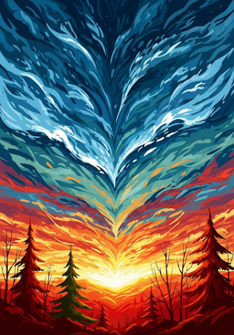 Abstract Swirling Sky and Forest Painting