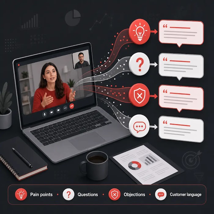 video meeting analysis — Systematic data extraction from video calls: customer pain points, objections and recurring questions