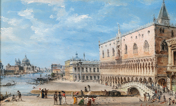 Venice the Riva degli Schiavoni with the Palazzo Ducale and Santa Maria della Sa