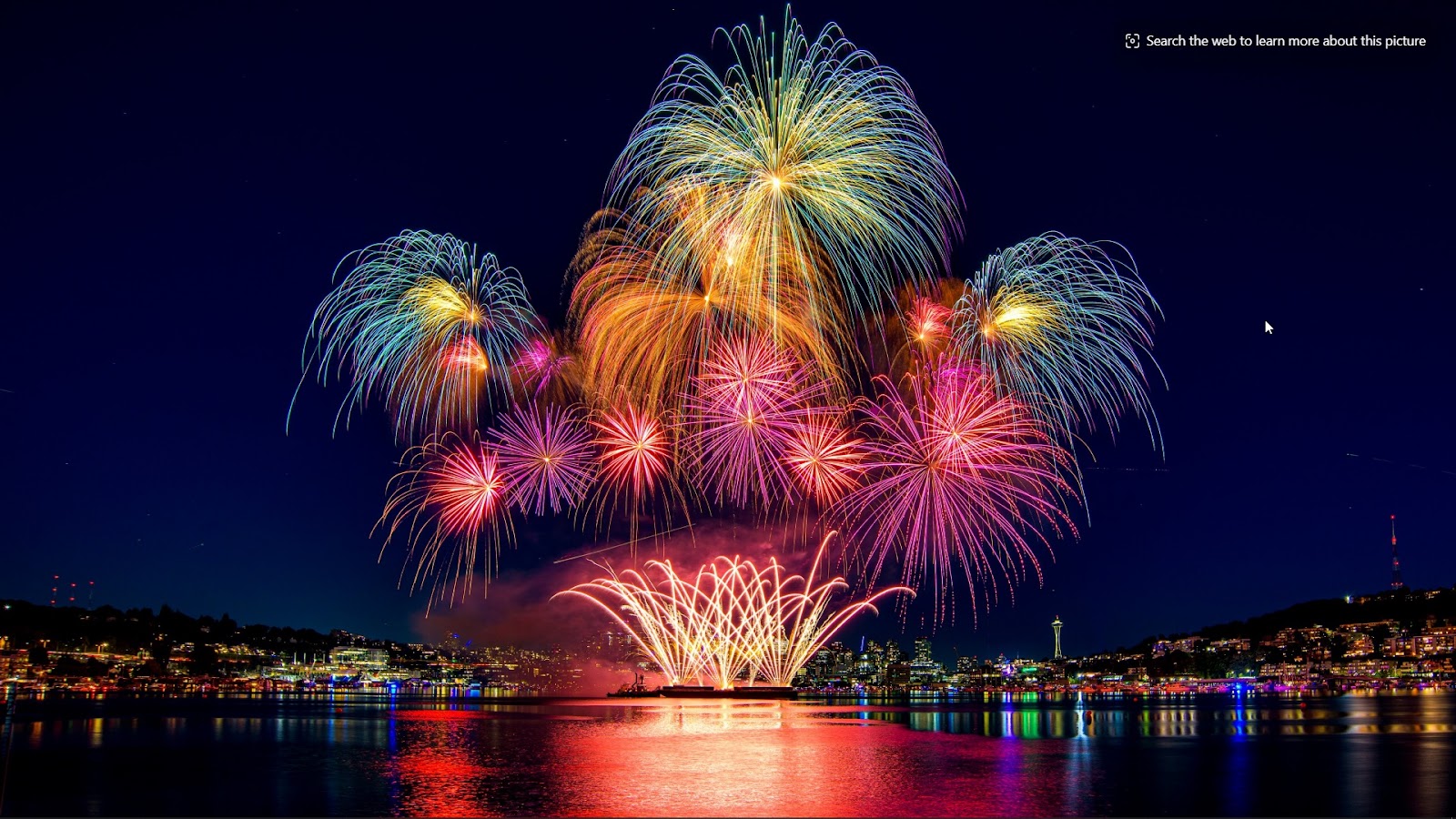 Fourth of July fireworks over Lake Union in Seattle