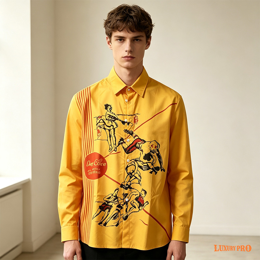 AOP EO Long Sleeve Shirt Regular Double Collar With Pocket – Linglong Linen Fabric