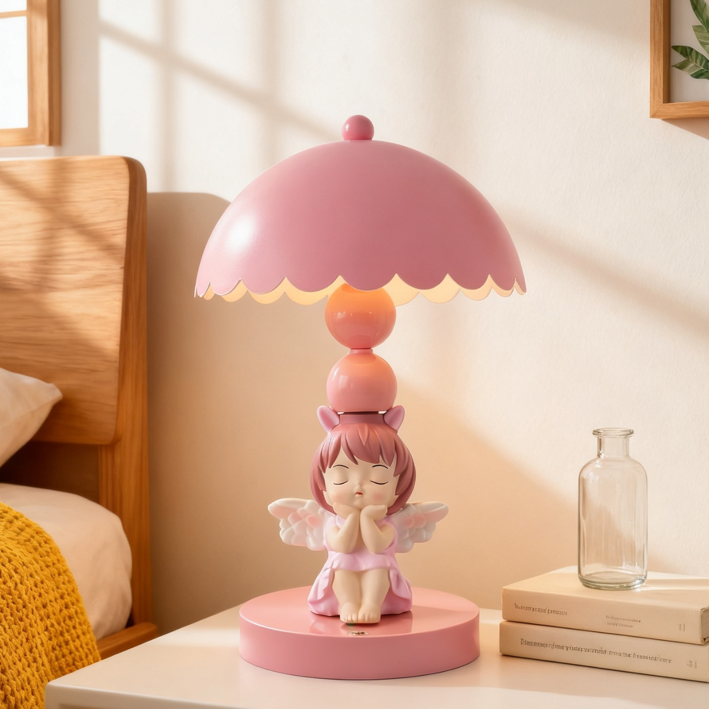 Pink Angel Table Lamp with Color Change, Touch Control