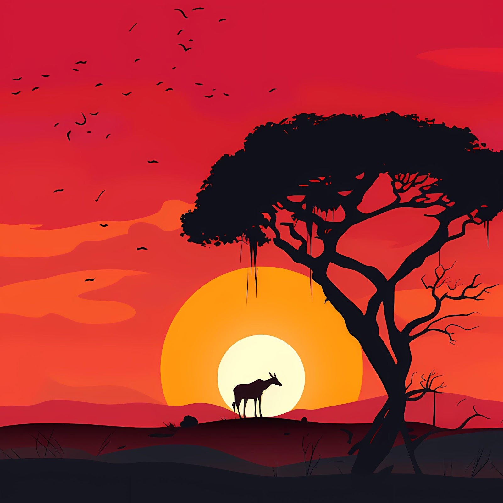 Download African Savanna Sunset Silhouette 2K iPhone