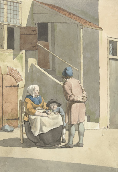 Jongen en vrouw met kind voor een huis 1700   1800