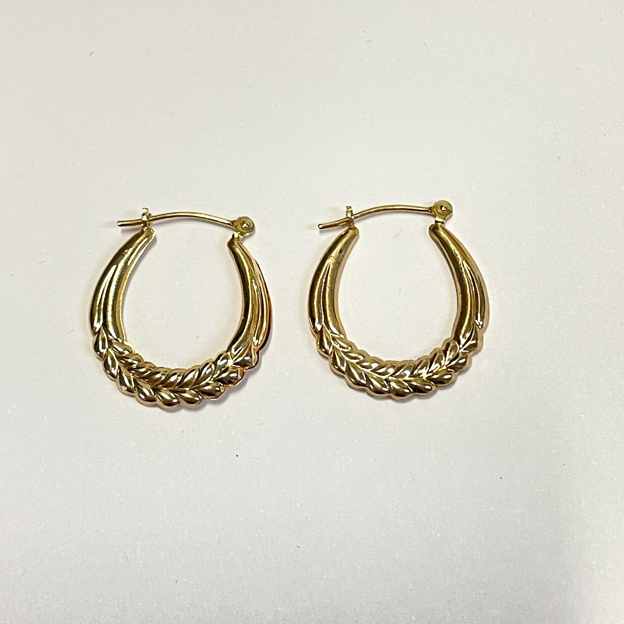 14K Gold Hoop Leaf Earrings
