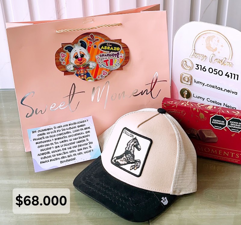 10.GORRA, CHOCOLATE Y BOLSA DE REGALO 🧢 $68.000 🍫