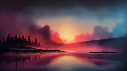 Ai Art, Morning, Sunrise, Landscape, Lake 4K Wallpaper Background