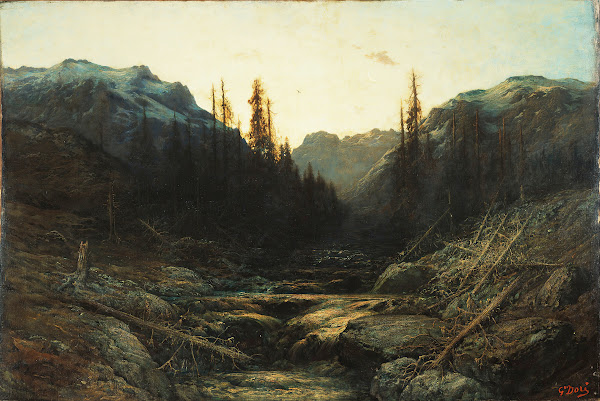 Stream in Mountains at Dusk mid or late 19th century