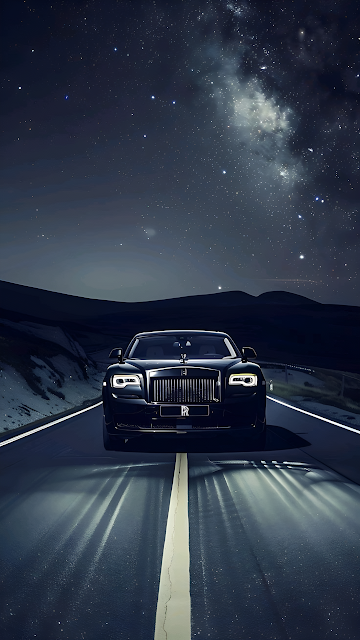 Luxury Car on Desert Road Under Starry Night Sky