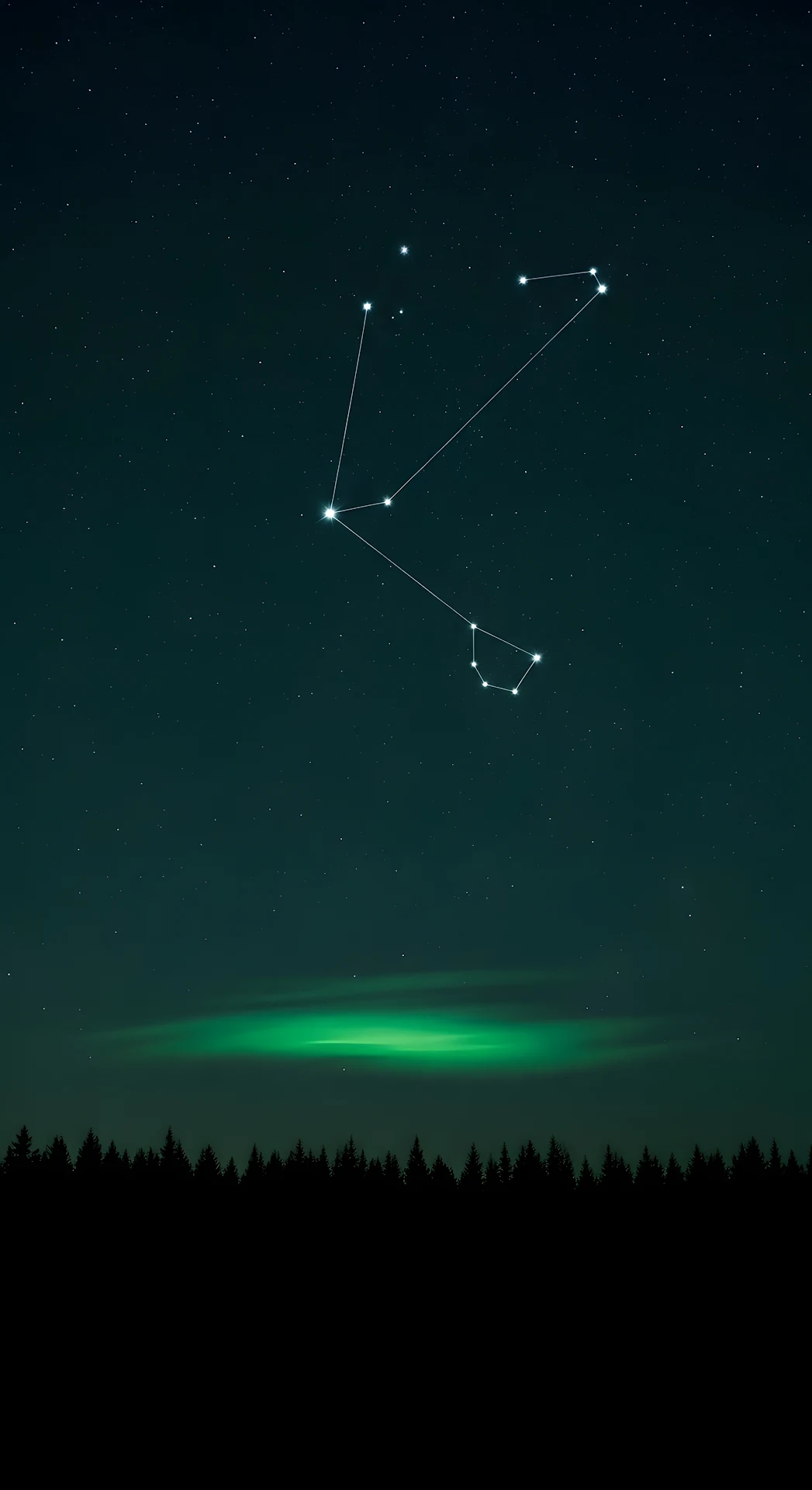 The Big Dipper Constellation Over a Silhouetted Forest and Glowing Night Sky - Free 4K mobile Wallpaper
