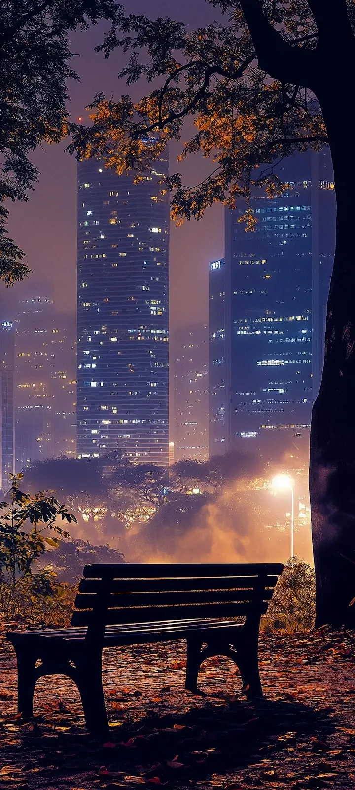 Empty Park Bench At Night - Night Photography Full HD iPhone Wallpaper (1080x2400)