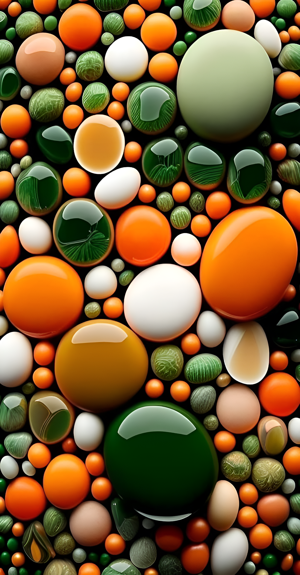 Glossy Abstract Texture of Orange Green and White Spheres - Free 4K mobile Wallpaper
