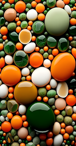 Glossy Abstract Texture of Orange Green and White Spheres