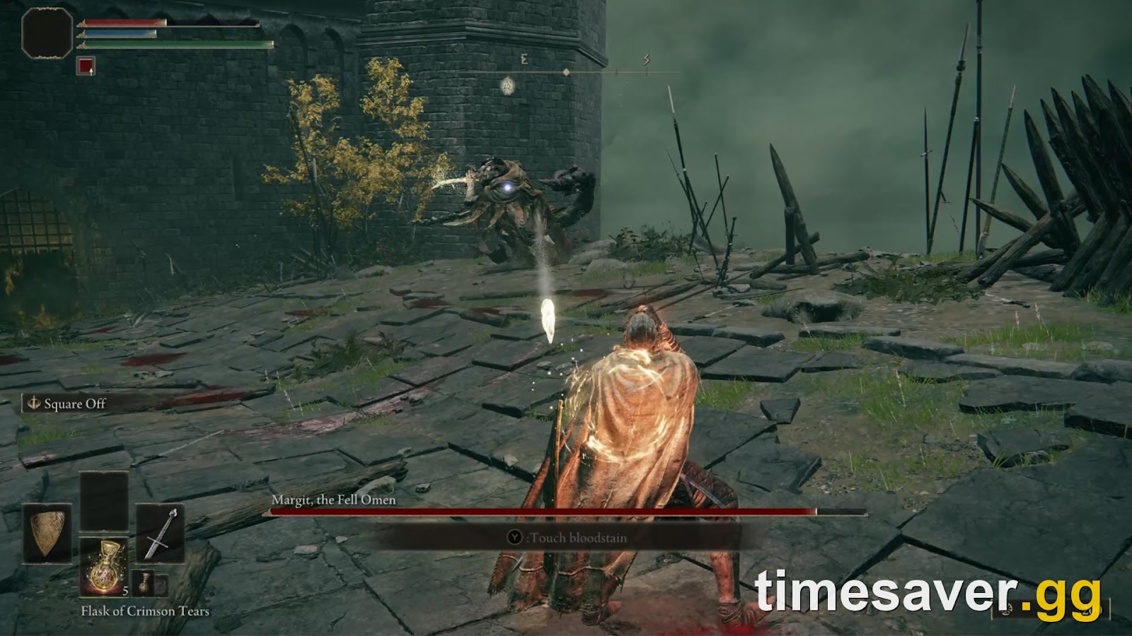 Margit throwing his golden Erdsteel Dagger at the Tarnished