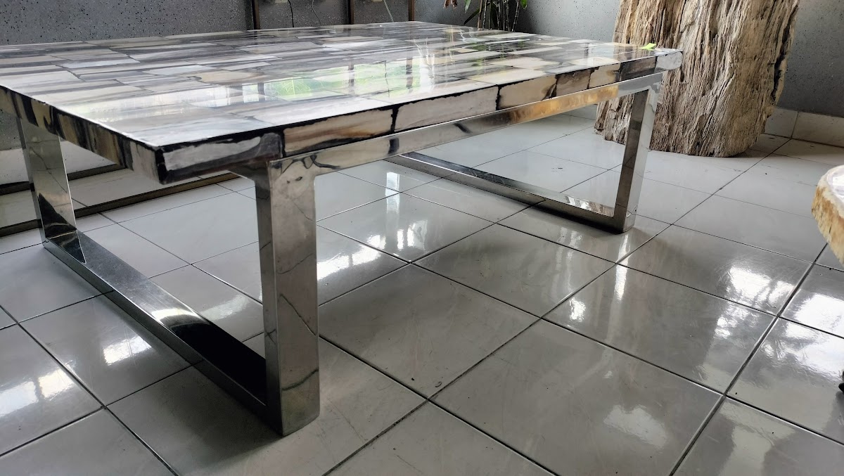 BASE LEG RECTA COFFEE TABLE 006 — SKU KMRCCF-006 | Petrified Wood by PJ Antique Bali