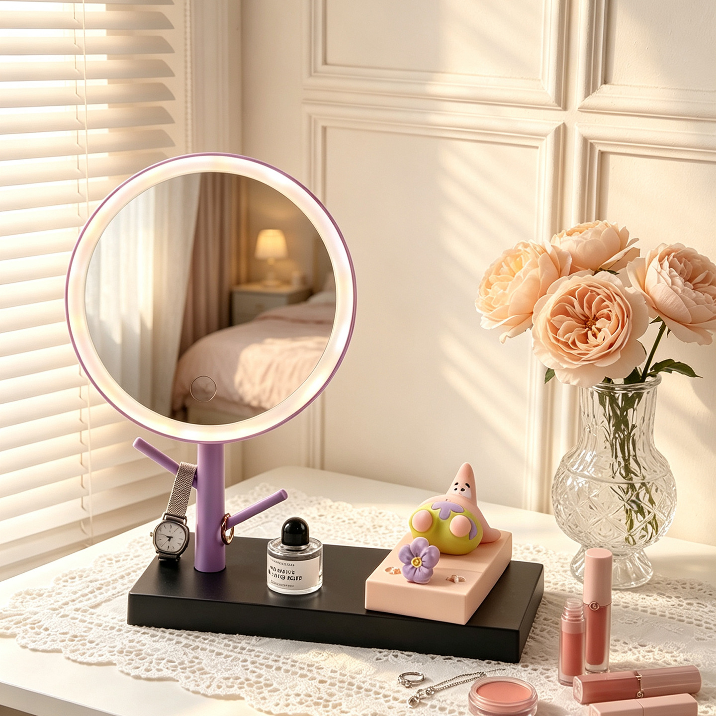 Phone stand with cosmetic mirror, ABS plastic