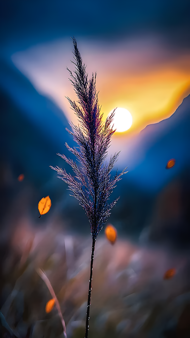 Silhouette of Tall Grass Against Sunset Sky